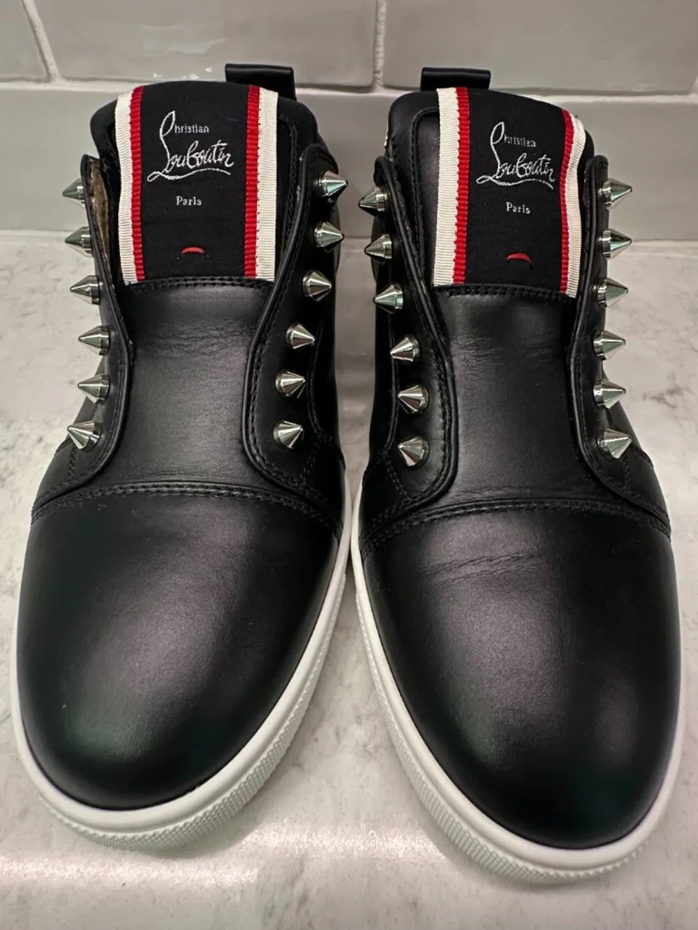 CHRISTIAN LOUBOUTIN F.A.V. FIQUE A VONTADE BLACK CALFSKIN SLIP-ON SNEAKERS. EUC - Picture 2 of 9
